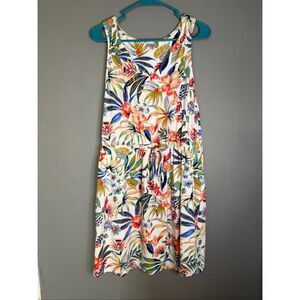 West Loop Tropical Floral Sleeveless Tie Waist Summer Lightweight Dress L